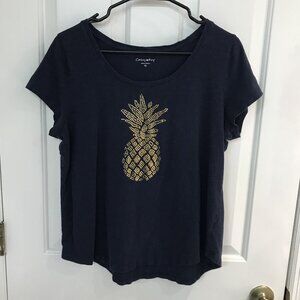 Casey Key Navy Blue Beaded Pineapple Shirt XL